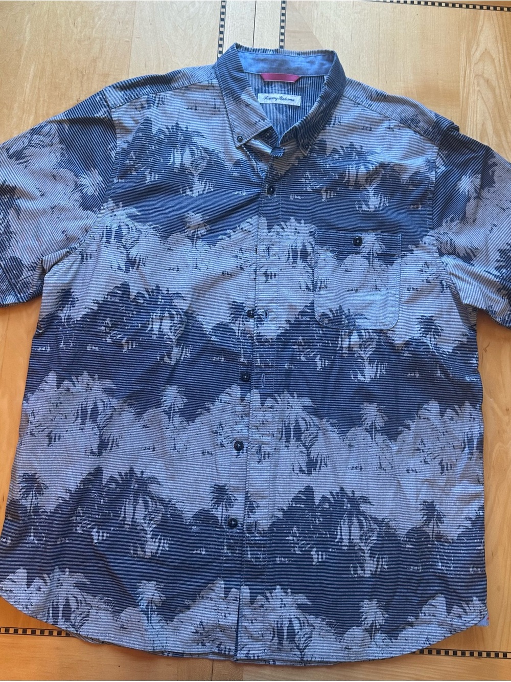 Tommy Bahama Navy and Light Blue Tropical Print Button-Down Shirt
